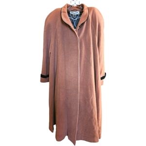 Vintage Charles Klein Brown 100% Coat with Black Velvet Trim and Button